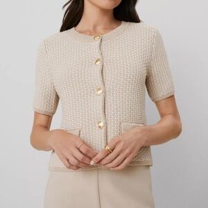 Ann Taylor petite geo stitch short sleeve cardigan